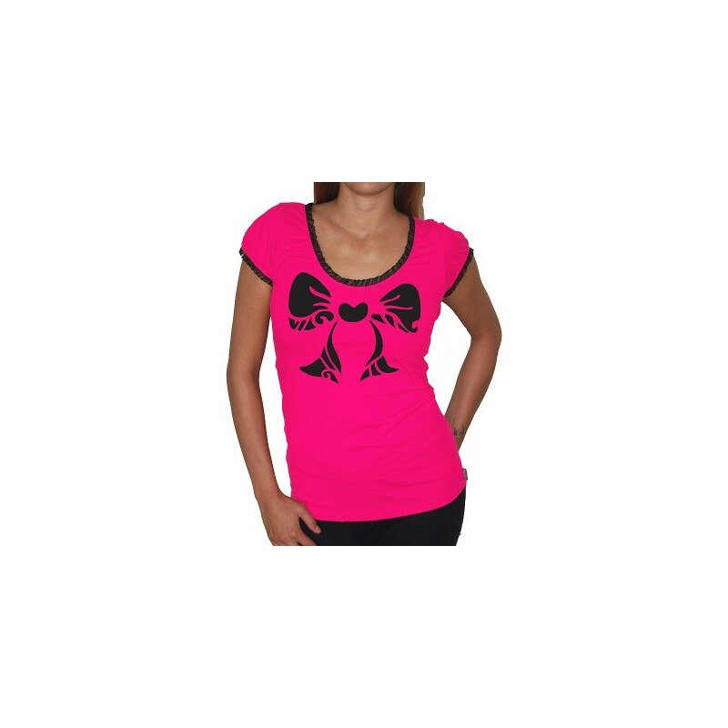 Dámské tričko Barrsa Summer Lace Ribbon Tee Pink/Black