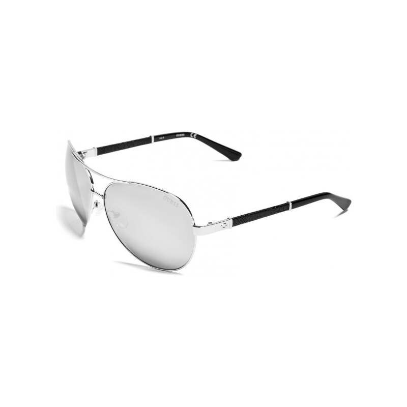 GUESS GUESS Faux-Leather Aviator Sunglasses - black/silver