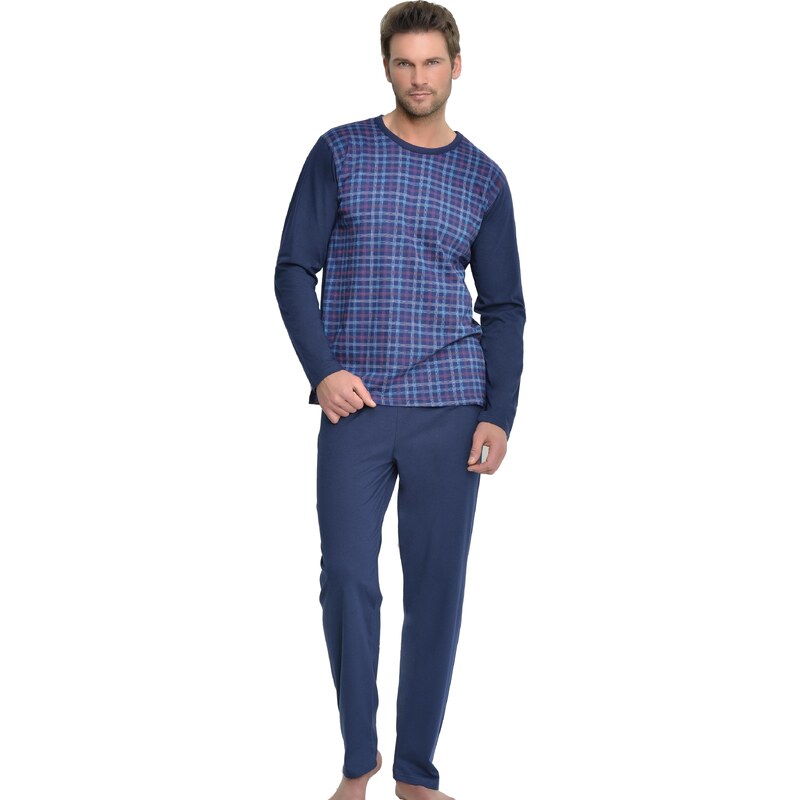 Taro Pánské pyžamo Roman káro modré - modrá M