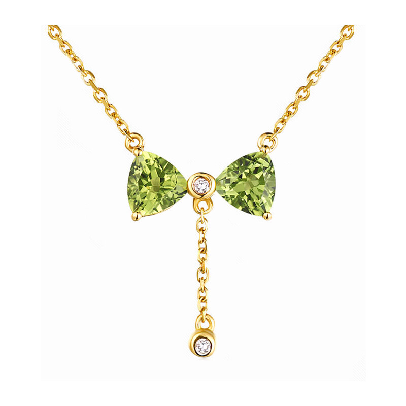 Eppi Zlatá olivínová mašlička s diamanty v náhrdelníku Halies