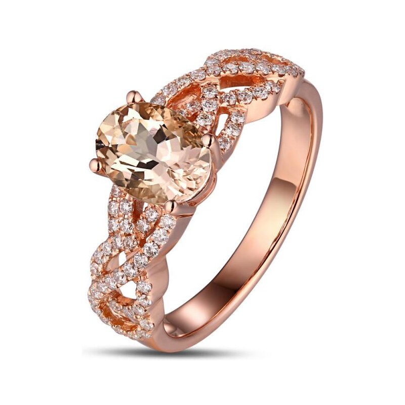 Eppi Zlatý prsten s oválným morganitem a diamanty Lamah