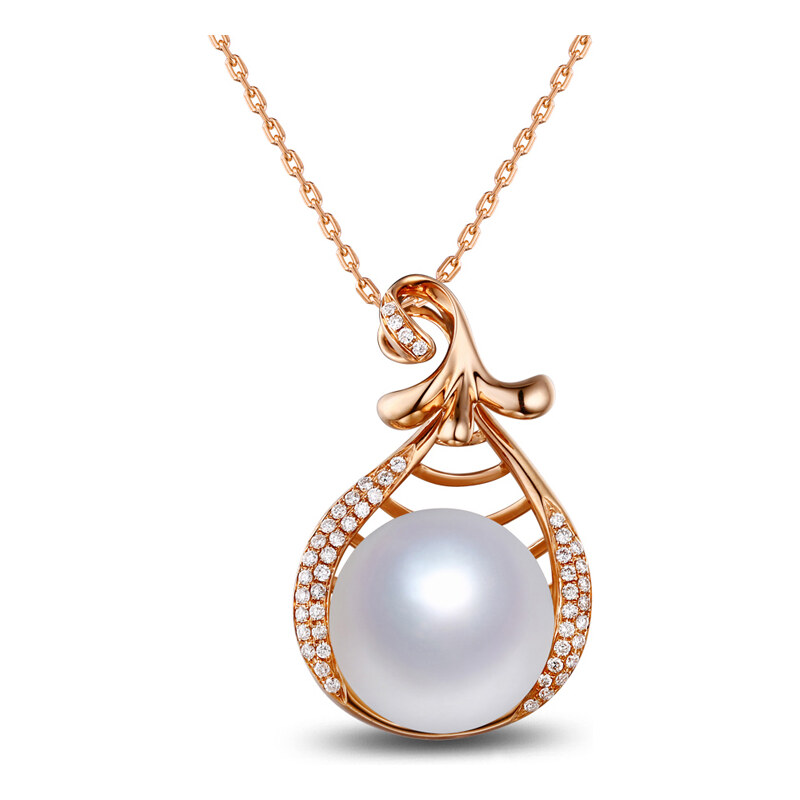 Eppi Zlatý náhrdelník s bílou perlou a diamanty Lavy