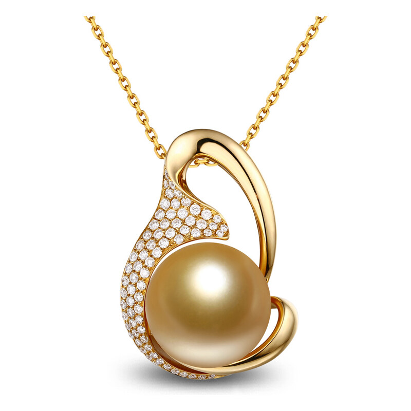 Eppi Zlatý náhrdelník se zlatou jihomořskou perlou a diamanty Sabyn