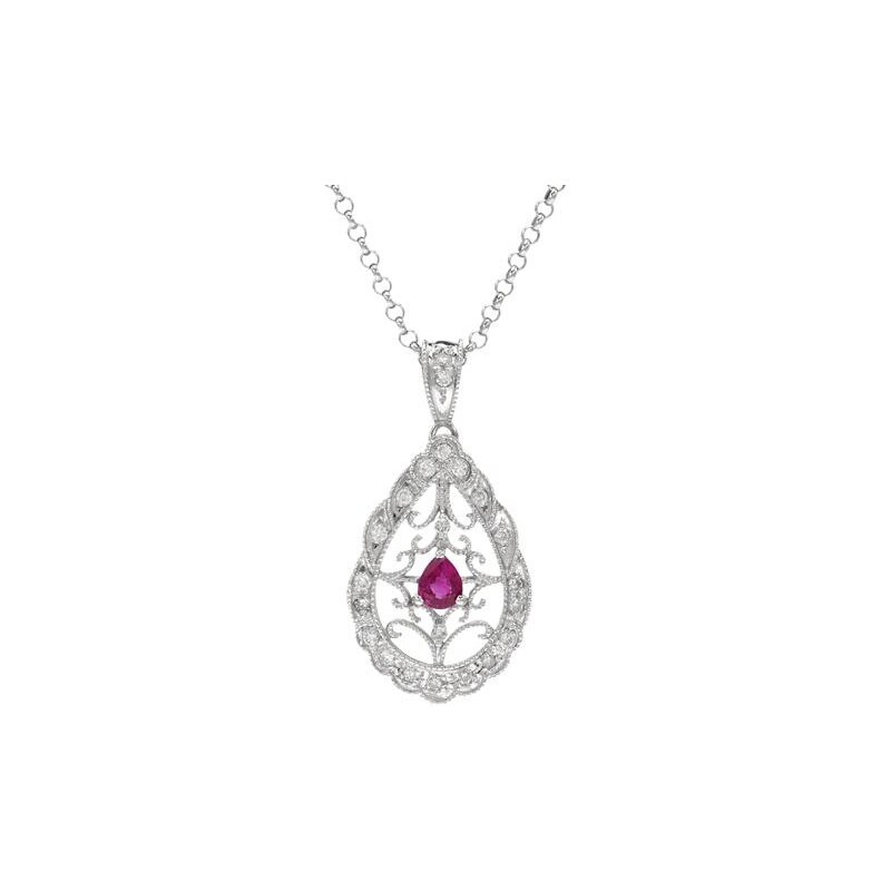 Eppi Platinový náhrdelník s rubínem a diamanty Narois