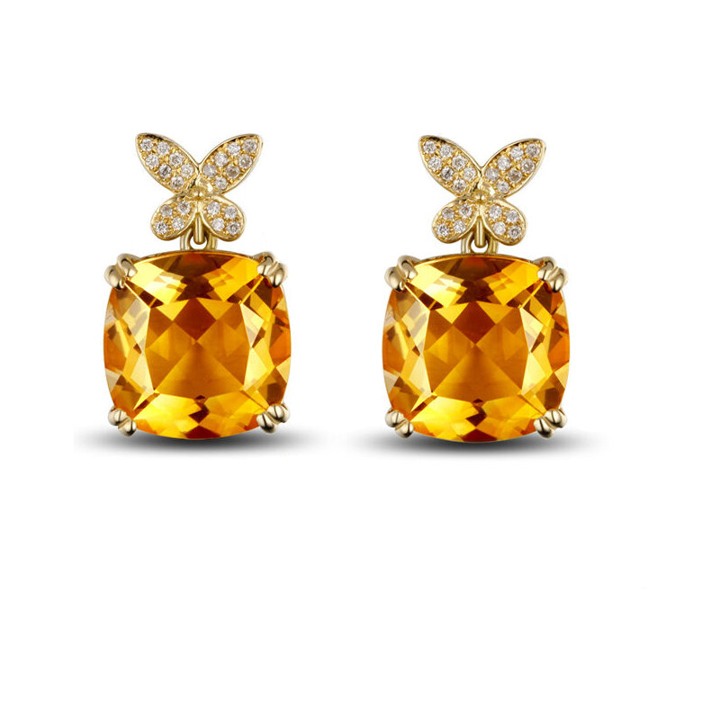 Eppi Zlaté motýlí náušnice s citríny a diamanty Gigi