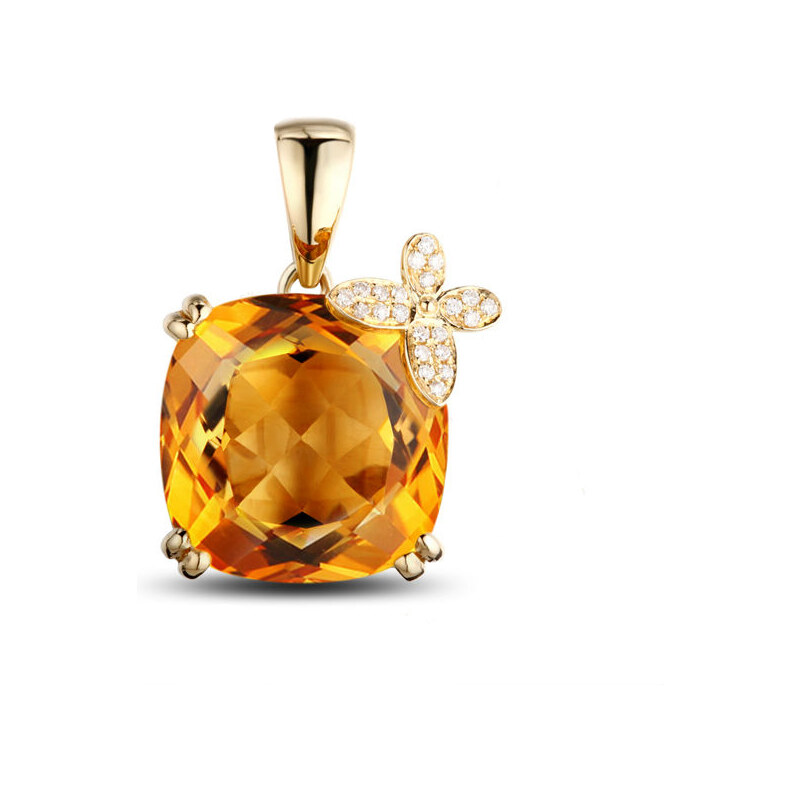 Eppi Zlatý citrínový přívěšek s diamantovým motýlem Citro