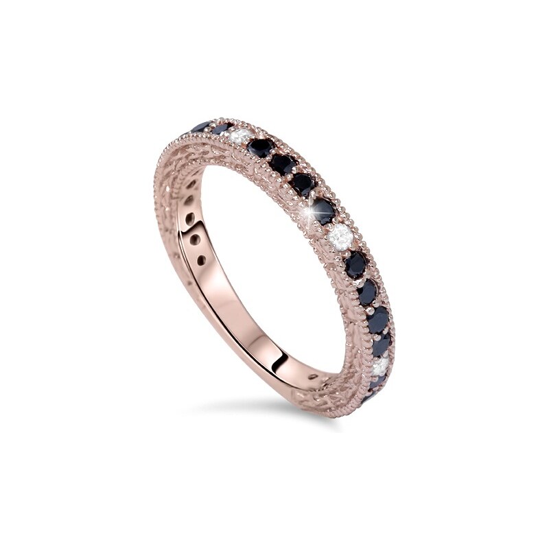 Eppi Prsten z růžového zlata s černými a bílými diamanty Nakula