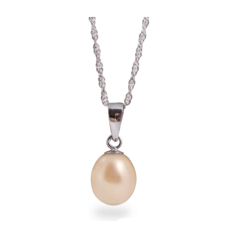 Eppi Stříbrný náhrdelník s broskvovou perlou Shivani