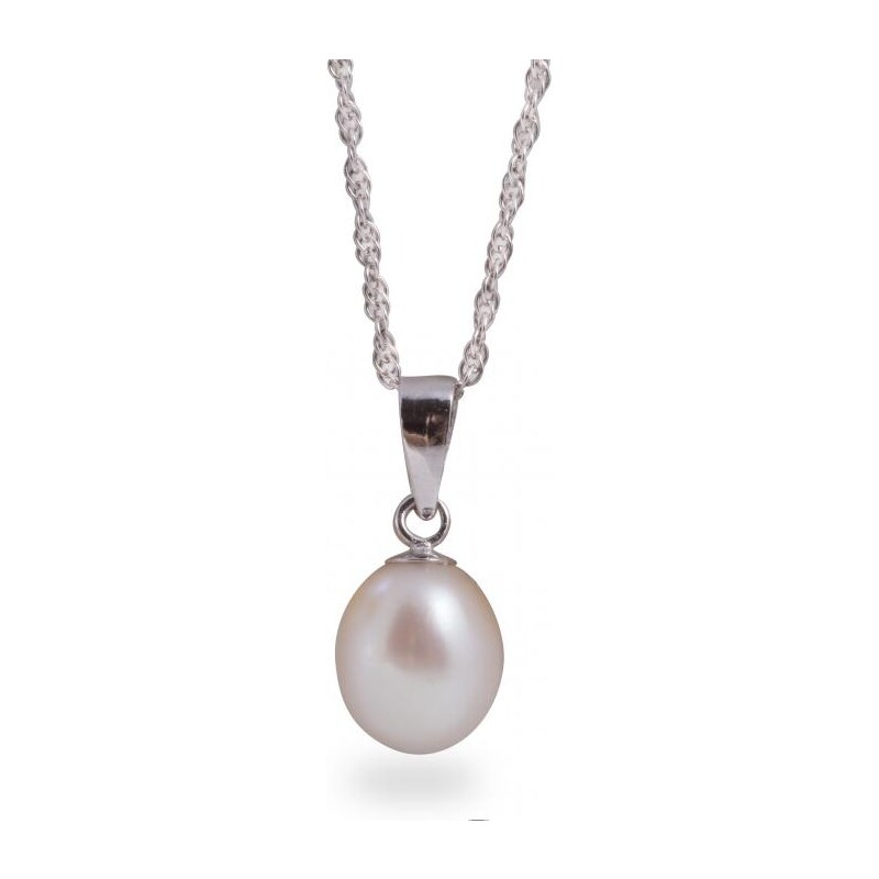 Eppi Stříbrný náhrdelník s bílou perlou Maruti