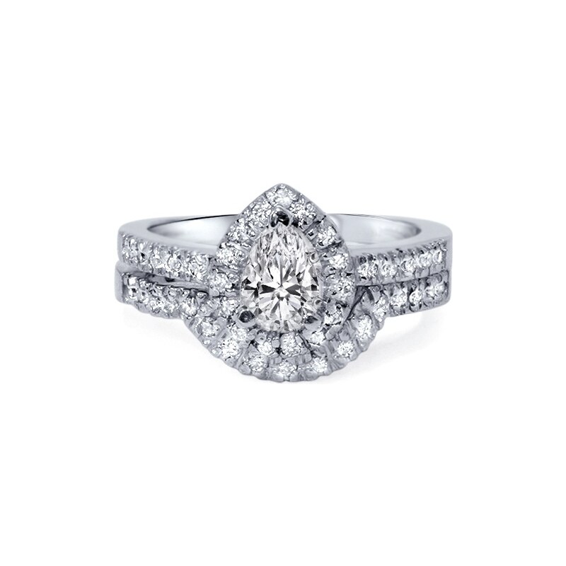Eppi Set zásnubního a snubního prstenu s pear diamantem Crystal