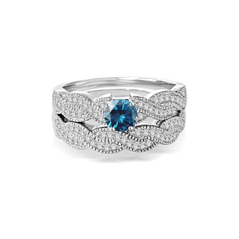 Eppi Luxusní svatební set prstenů z bílého zlata s modrým diamantem Fabiana