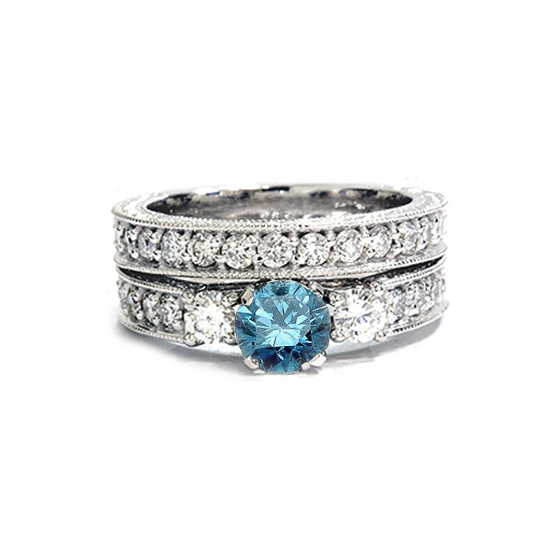 Eppi Svatební set s modrým diamantem a bílými diamanty Charis