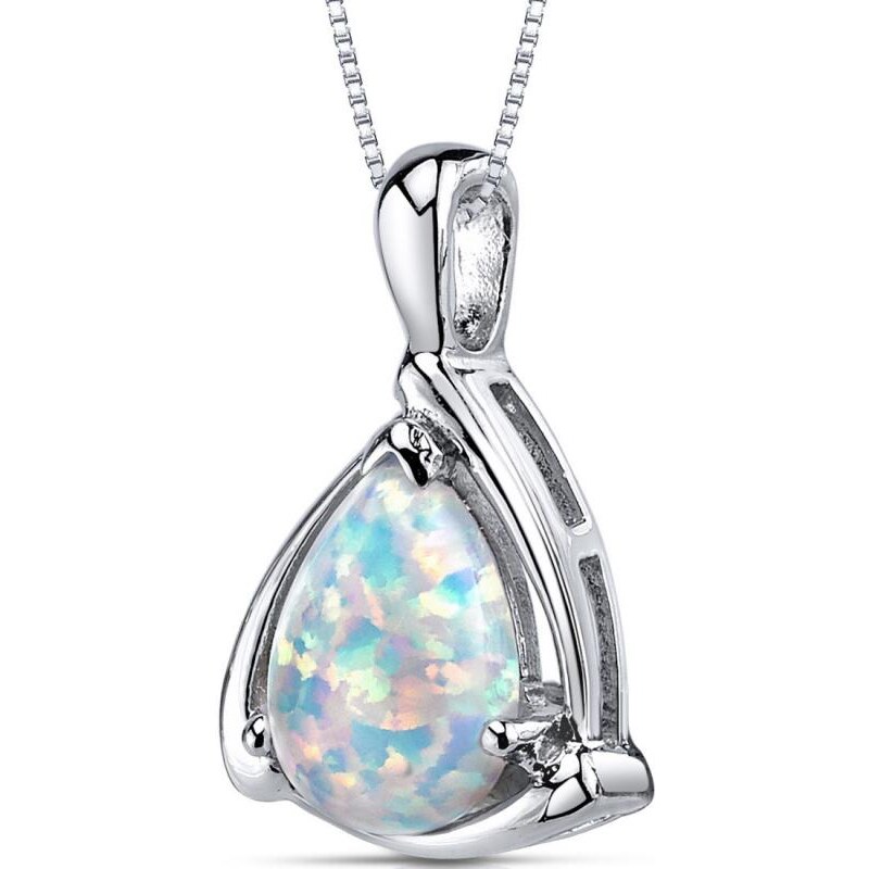 Eppi Stříbrný náhrdelník s bílou opálovou kapkou Agrima
