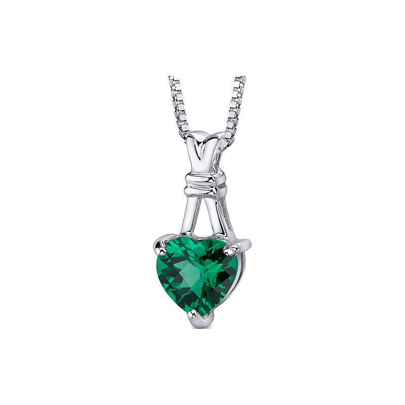Eppi Stříbrný náhrdelník se smaragdovým srdíčkem Kalia