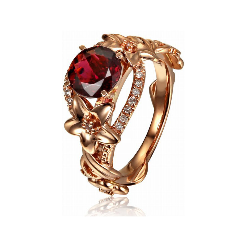 Eppi Zlatý prsten s turmalínem plný květů a diamantů Iriana