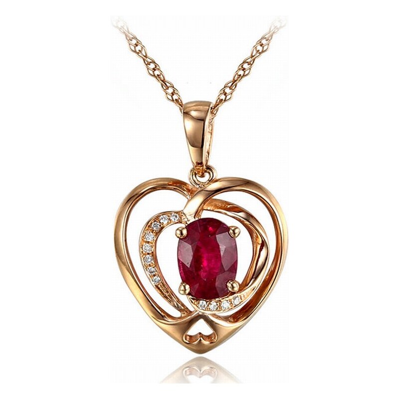 Eppi Zlatý náhrdelník ve tvaru srdce s rubínem a diamanty Amore