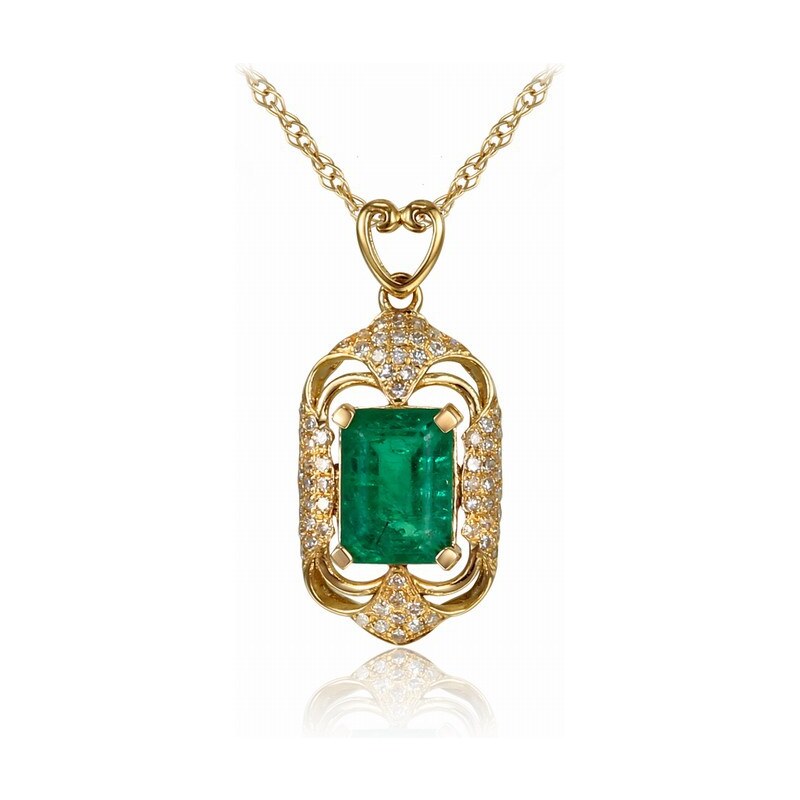 Eppi Zlatý náhrdelník s obdélným smaragdem a diamanty Dakari