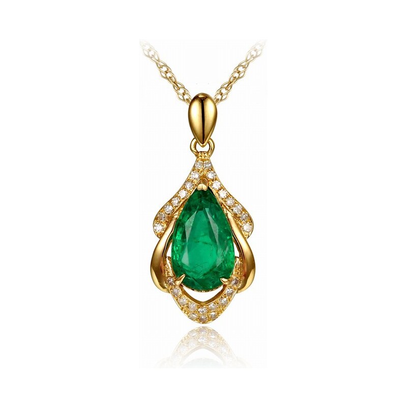 Eppi Zlatý náhrdelník s pear smaragdem a diamanty Chamyri
