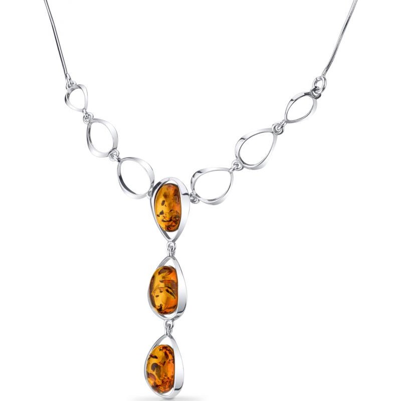 Eppi Stříbrný náhrdelník s trojicí jantarů Chaia