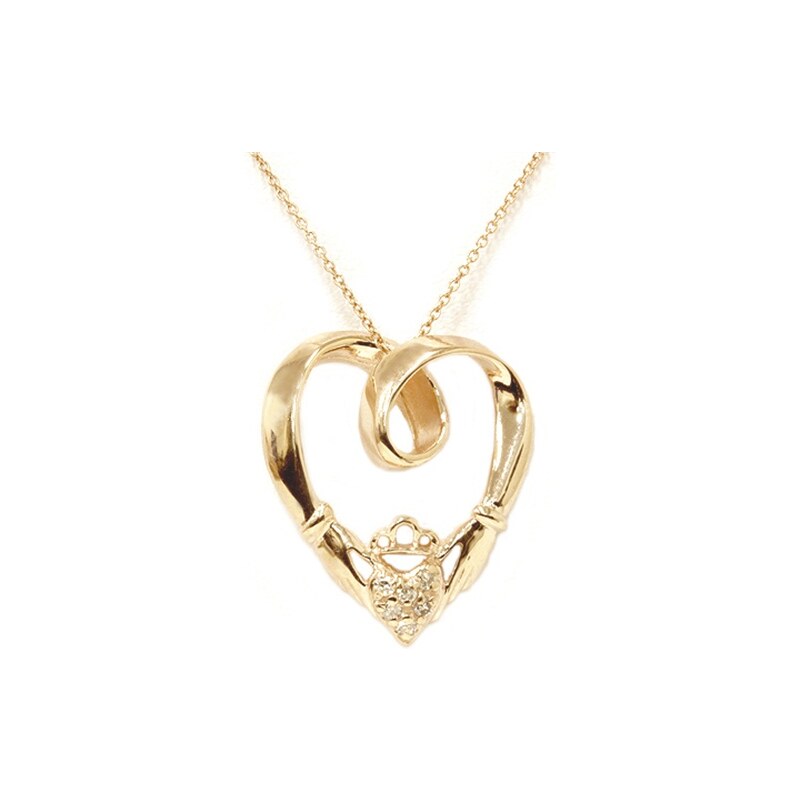 Eppi Zlatý srdcový claddag náhrdelník s diamanty Jadyn