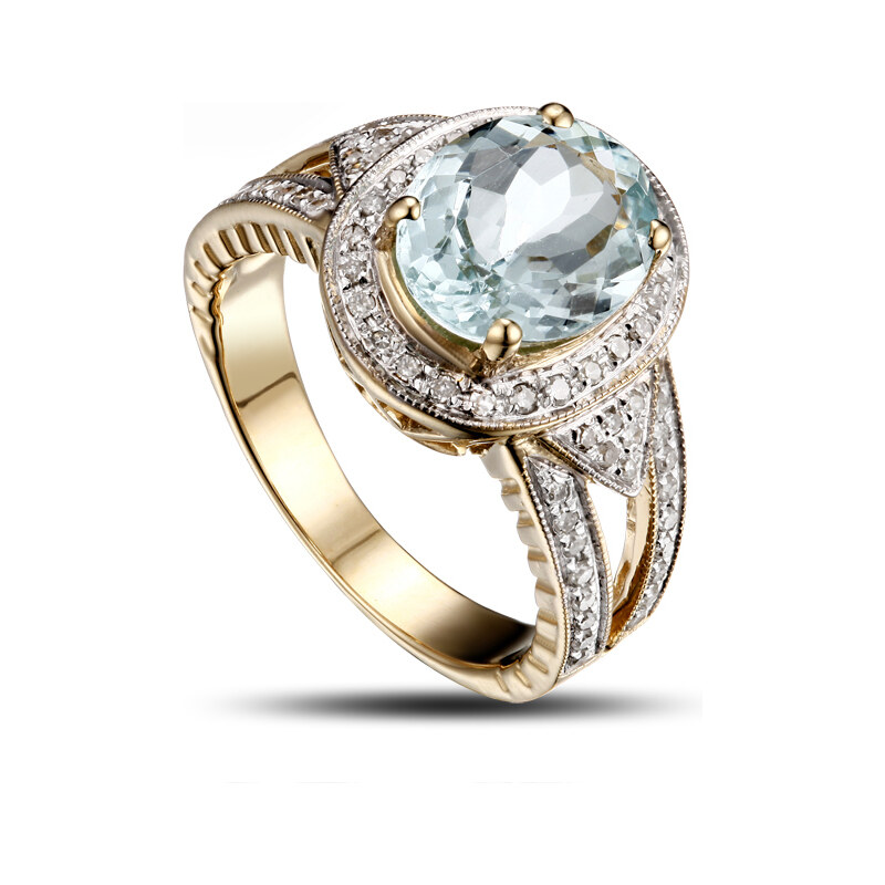 Eppi Čarokrásný zlatý prsten s akvamarínem a diamanty Borgny
