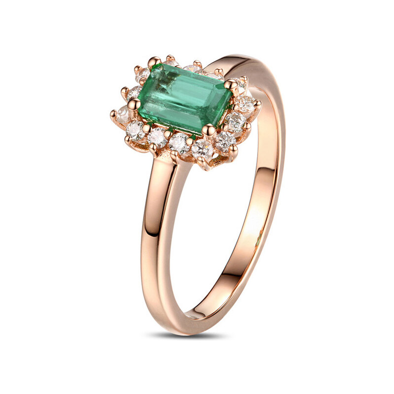 Eppi Prsten z růžového zlata se smaragdem a diamanty Cochiti