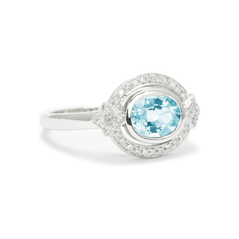 Eppi Zlatý prsten s oválným akvamarínem a diamanty Kantha