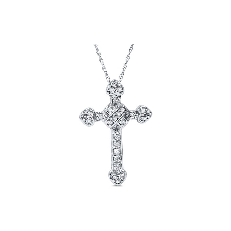 Eppi Unikátní náhrdelník ve tvaru kříže z bílého zlata s diamanty Anais