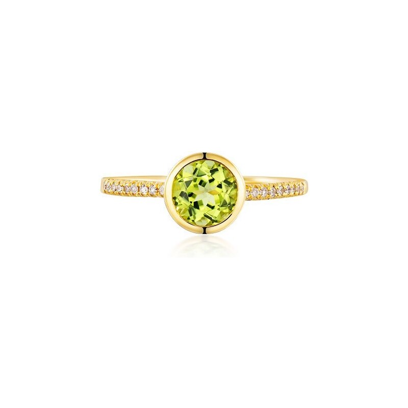 Eppi Zářivý zlatý prsten s olivínem a diamanty Nyusha