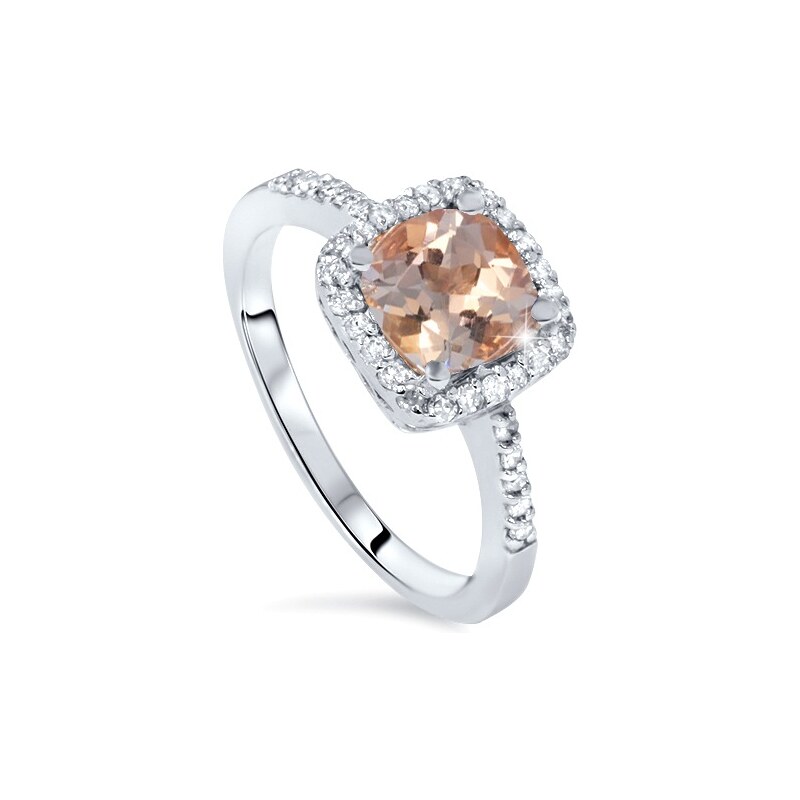 Eppi Krásný prsten s růžovým morganitem obklopený diamanty Corah