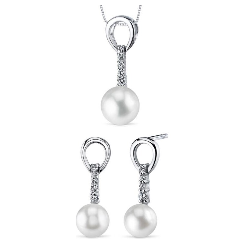 Eppi Stříbrná perlová kolekce náušnic a náhrdelníku Akielah