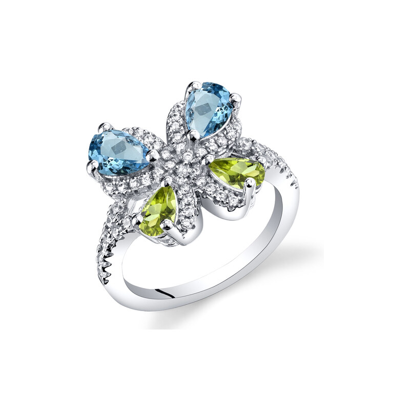 Eppi Stříbrný prsten ve tvaru motýla s topazy a olivíny Lajes