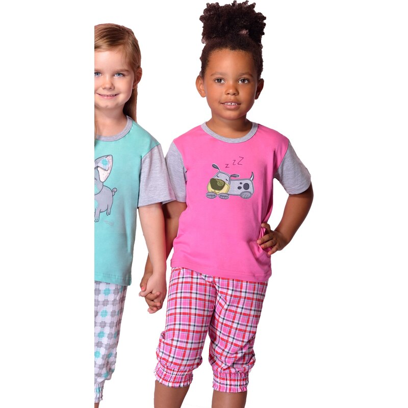 Taro Bavlněné dětské pyžamo Doggie růžové