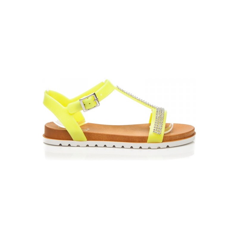 BEST SHOES Módní žluté sandály s kamínky