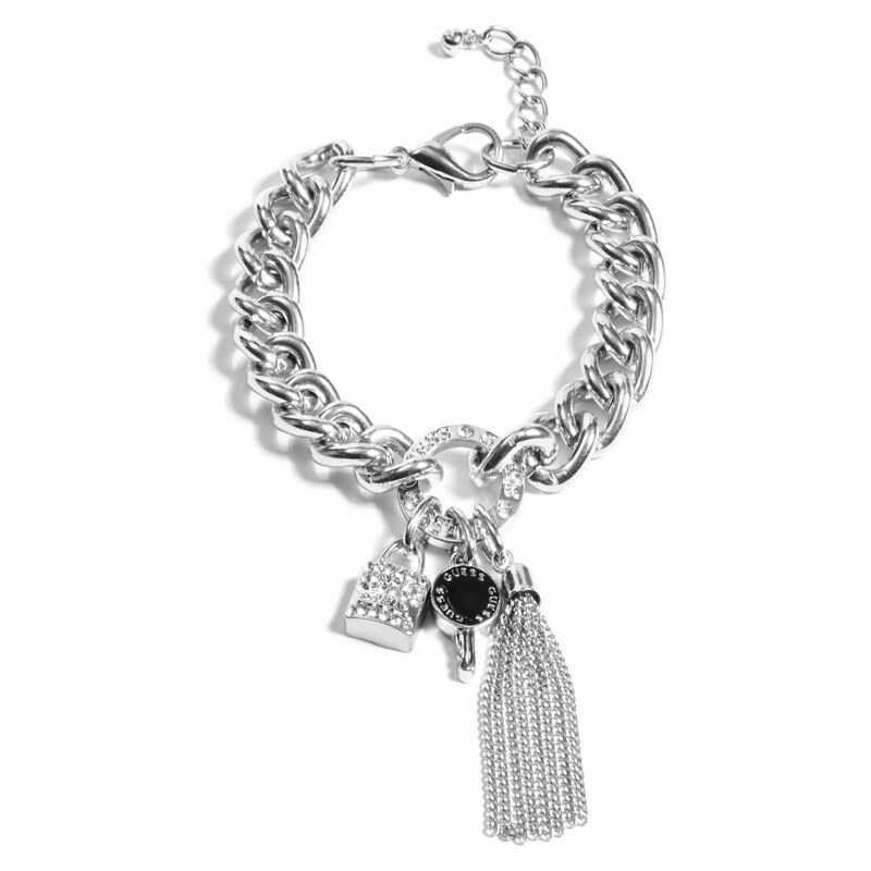 GUESS GUESS Silver-Tone Logo Lock Charm Bracelet - silver