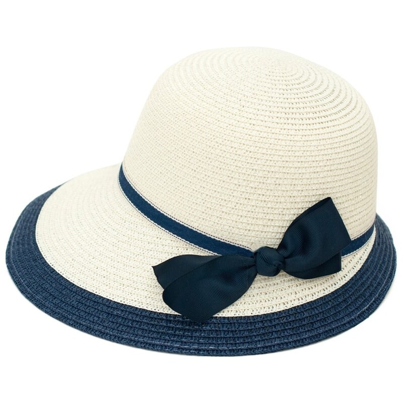 Art of Polo Elegantní letní klobouk béžový s tmavěmodrou stuhou a okrajem