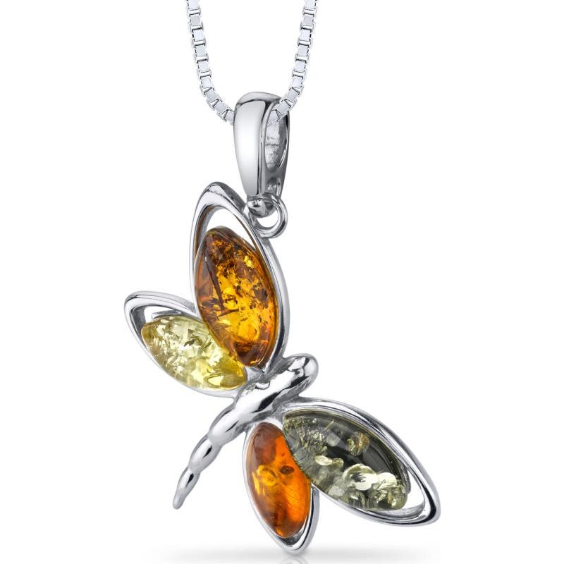 Eppi Stříbrný náhrdelník s jantary ve tvaru motýla Henna