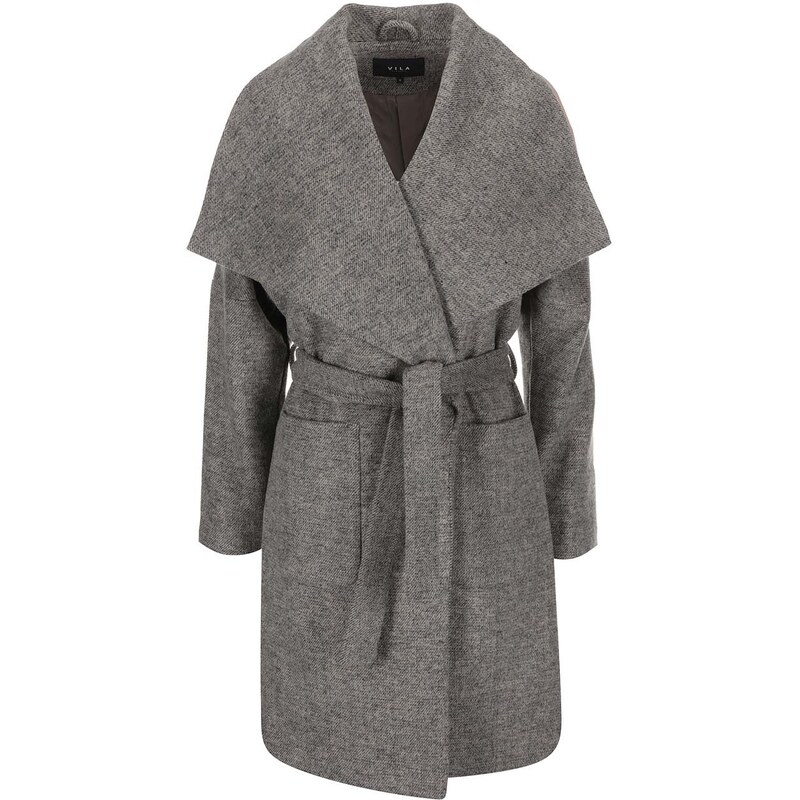 Béžovo-šedý žíhaný kabát VILA Acel