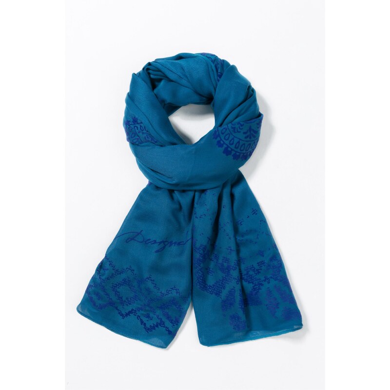 Desigual modrý šátek Rectangle Wool