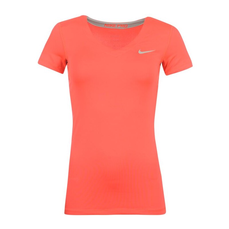Nike Pro V Neck T Shirt Ladies Crimson 12 (M)