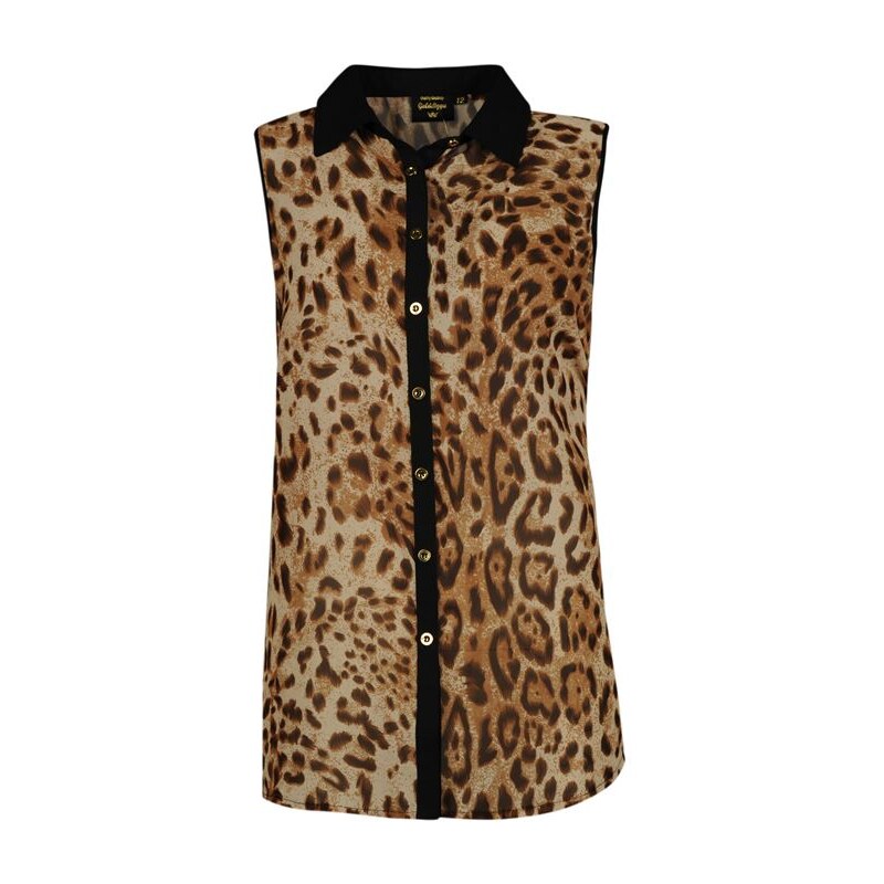 Golddigga Sleeveless All Over Print Shirt Ladies Leopard 8 (XS)