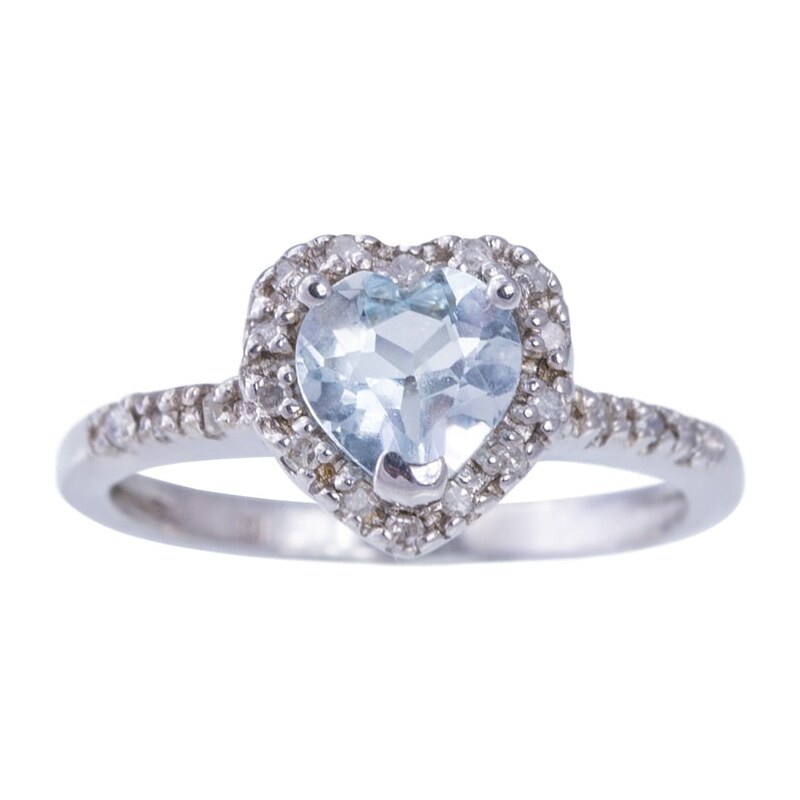 Srdcový prsten s akvamarínem a diamanty KLENOTA