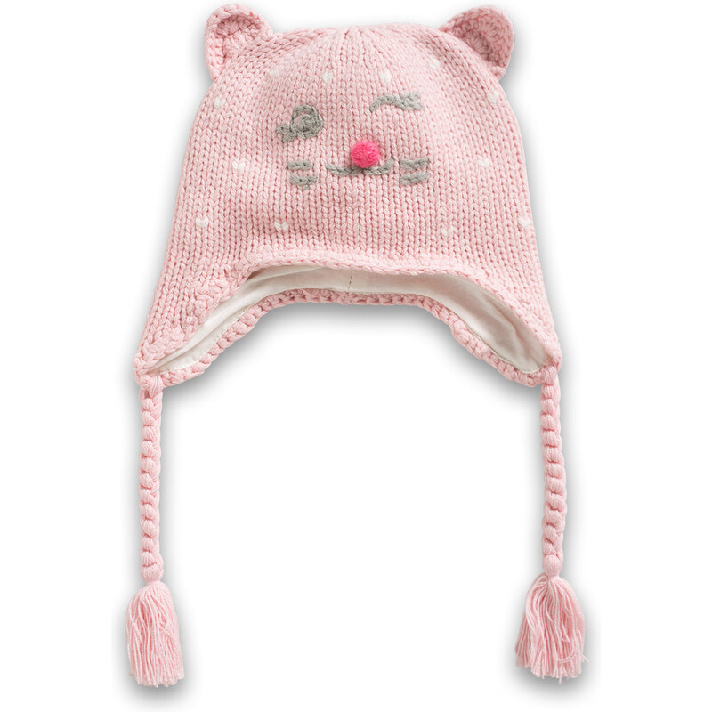 Esprit Pletená čepice z bavlněné směsi s kočkou