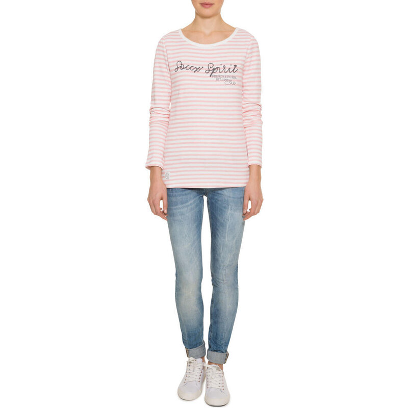 Korálově růžové pruhované tričko s dlouhým rukávem|XL Soccx 261159