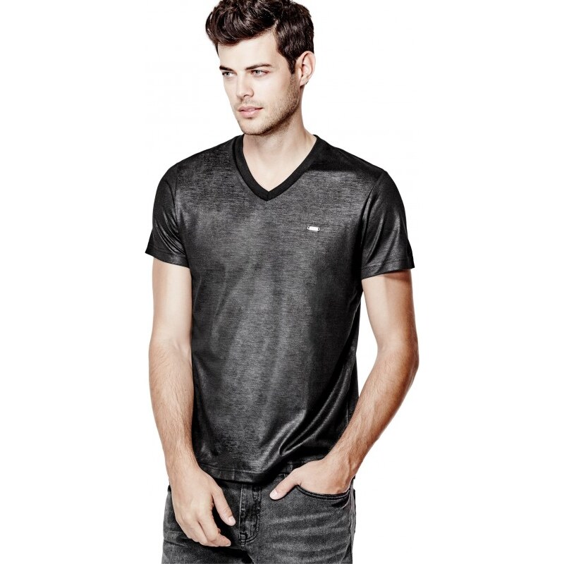 GUESS GUESS Accius Coated V-Neck Tee - jet black