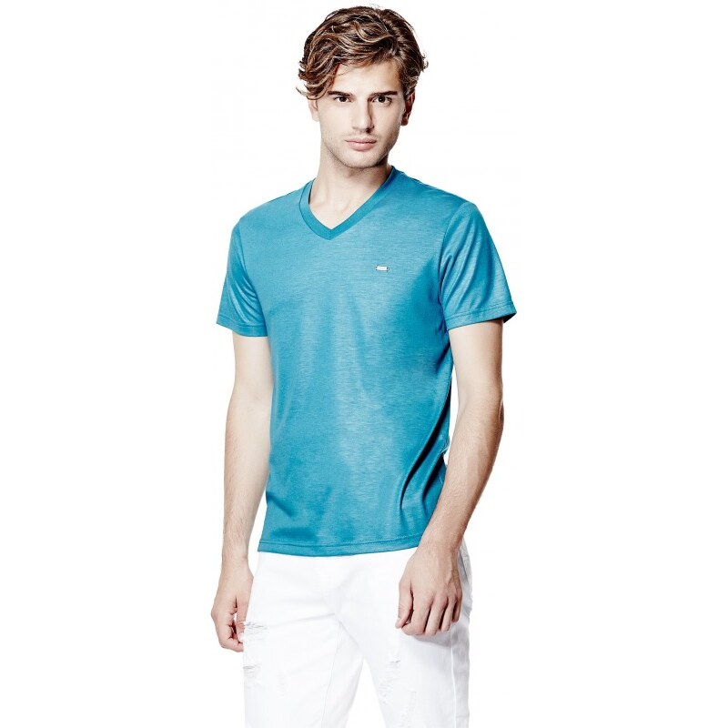 GUESS GUESS Accius Coated V-Neck Tee - bermuda blue