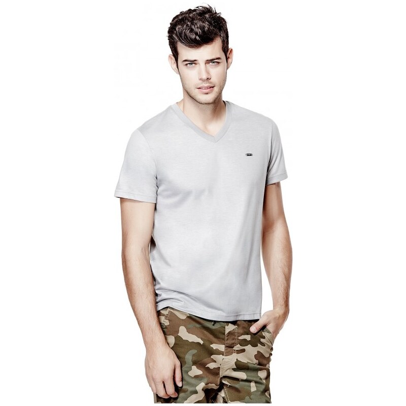 GUESS GUESS Accius Coated V-Neck Tee - frost grey
