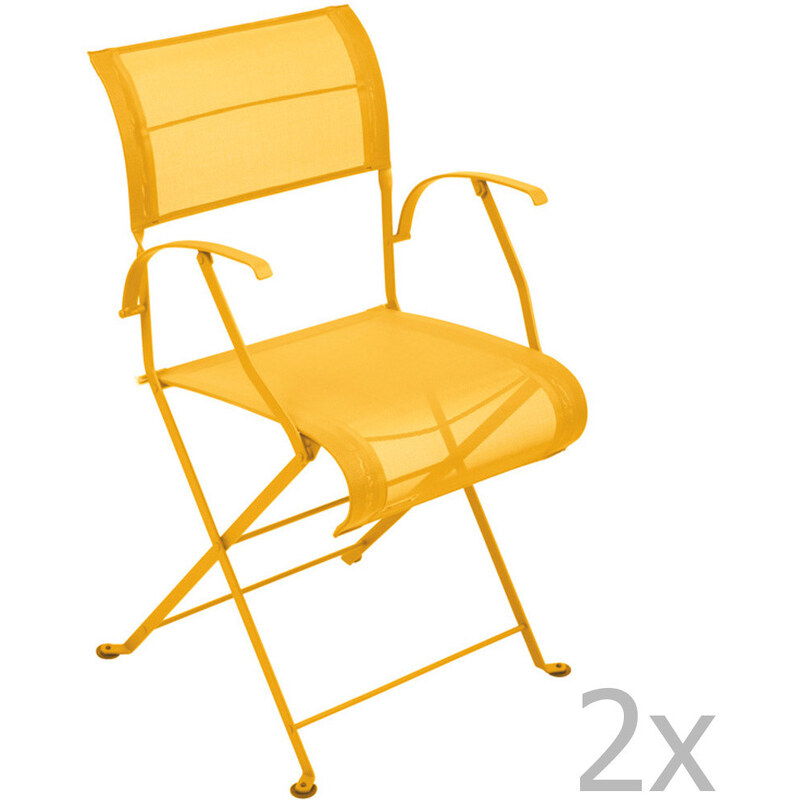Sada 2 žlutých skládacích židlí s područkami Fermob Dune