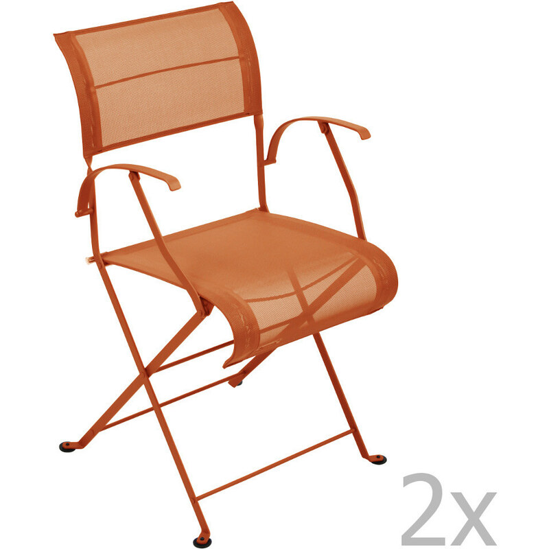 Sada 2 oranžových skládacích židlí s područkami Fermob Dune