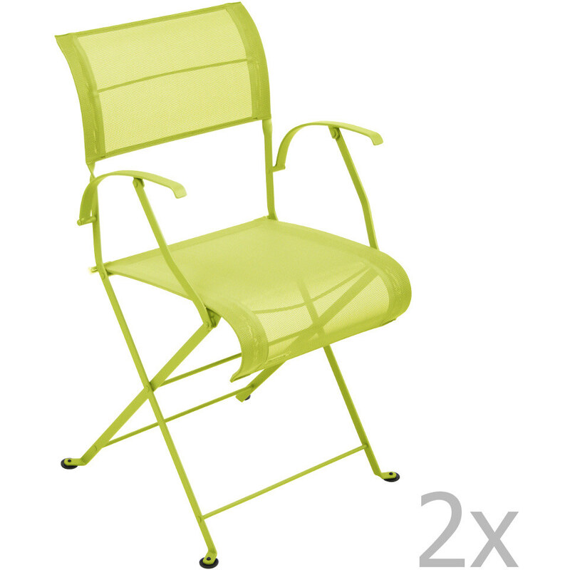 Sada 2 limetkově zelených skládacích židlí s područkami Fermob Dune